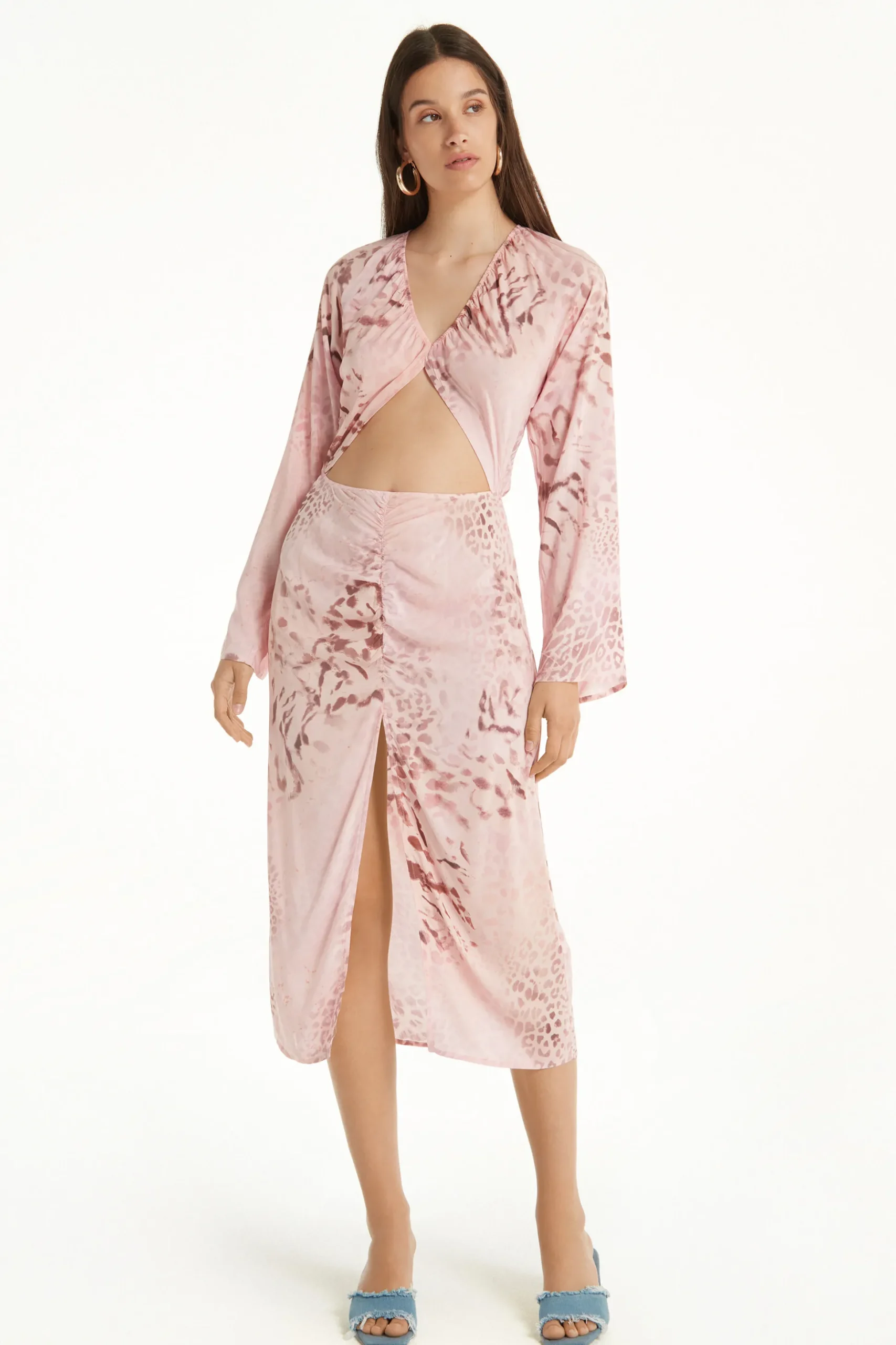 Long-Sleeved Viscose Fabric Midi Dress - Dresses And Jumpsuits - Women | Tezenis