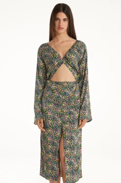 Long-Sleeved Viscose Fabric Midi Dress - Dresses And Jumpsuits - Women | Tezenis