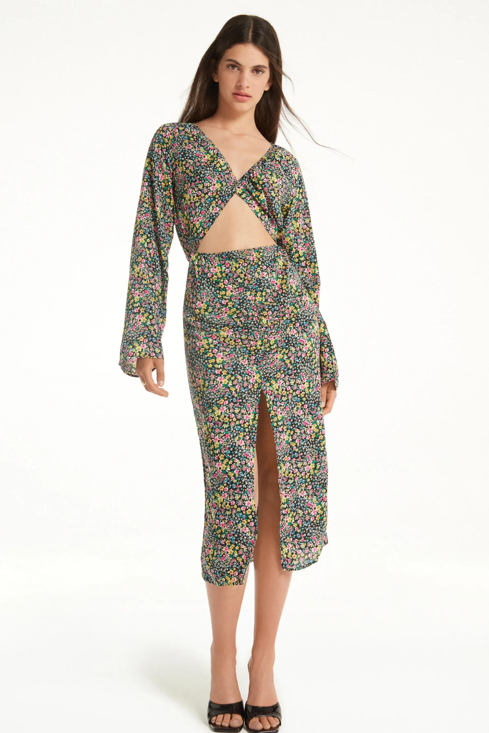 Long-Sleeved Viscose Fabric Midi Dress - Dresses And Jumpsuits - Women | Tezenis