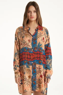 Long-Sleeved Viscose Fabric Shirt Dress - Dresses And Jumpsuits - Women | Tezenis