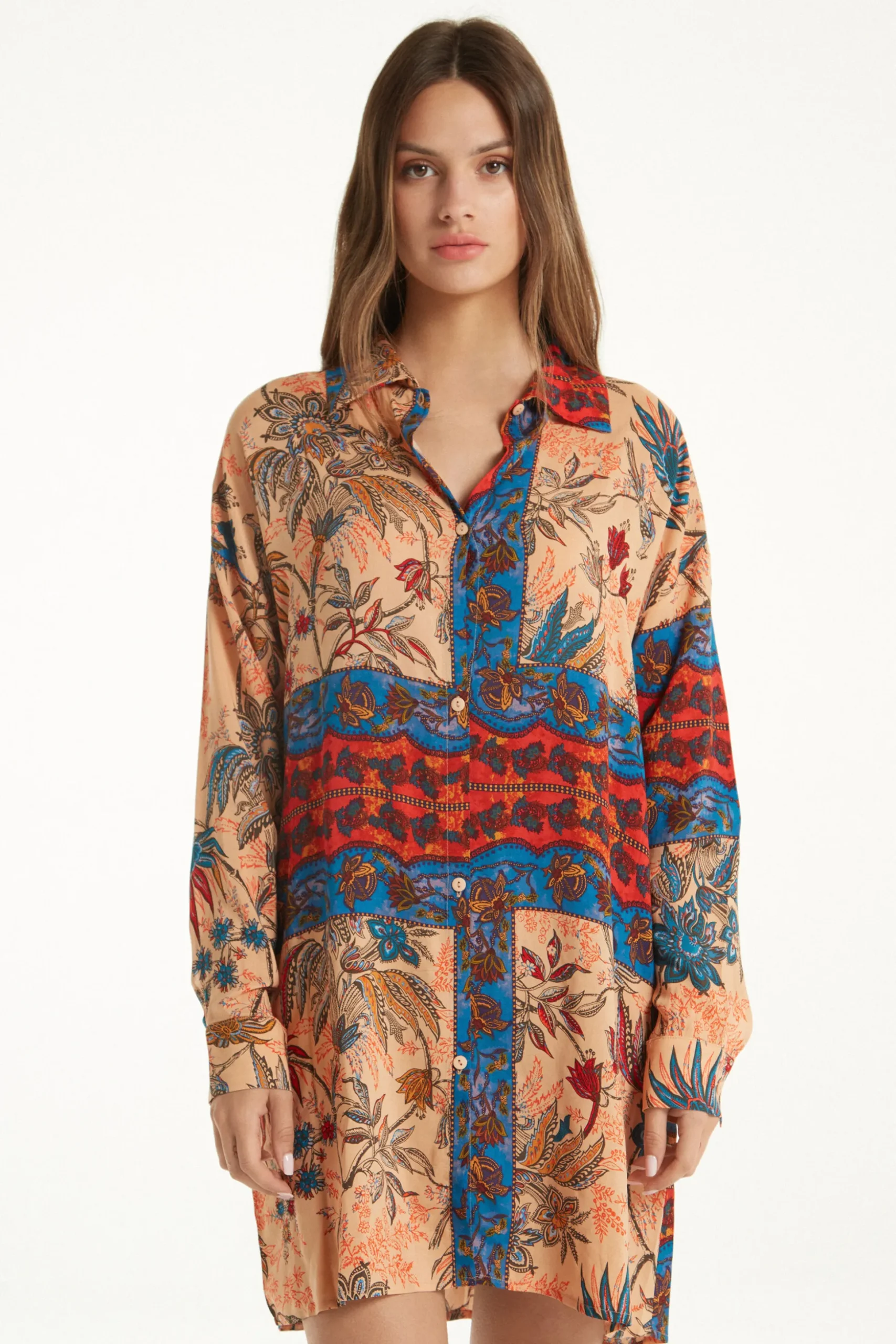 Long-Sleeved Viscose Fabric Shirt Dress - Dresses And Jumpsuits - Women | Tezenis