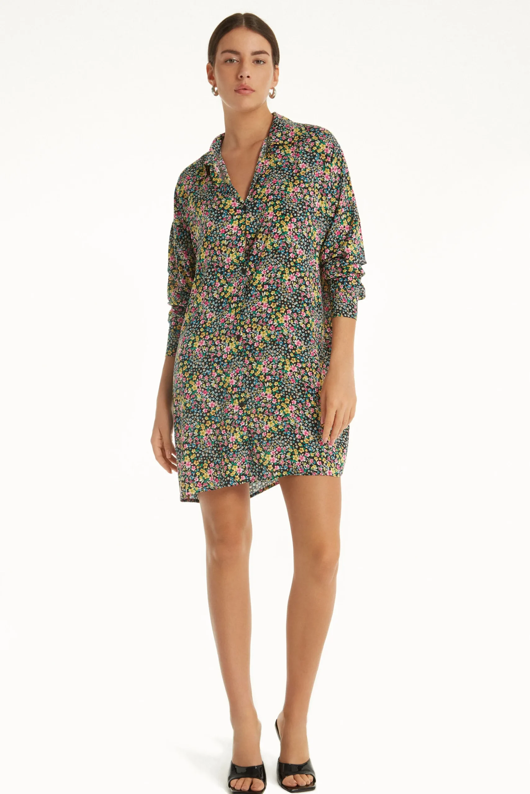 Long-Sleeved Viscose Fabric Shirt Dress - Dresses And Jumpsuits - Women | Tezenis