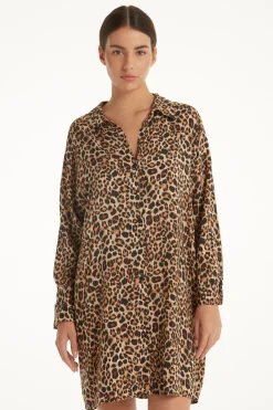 Long-Sleeved Viscose Fabric Shirt Dress - Dresses And Jumpsuits - Women | Tezenis