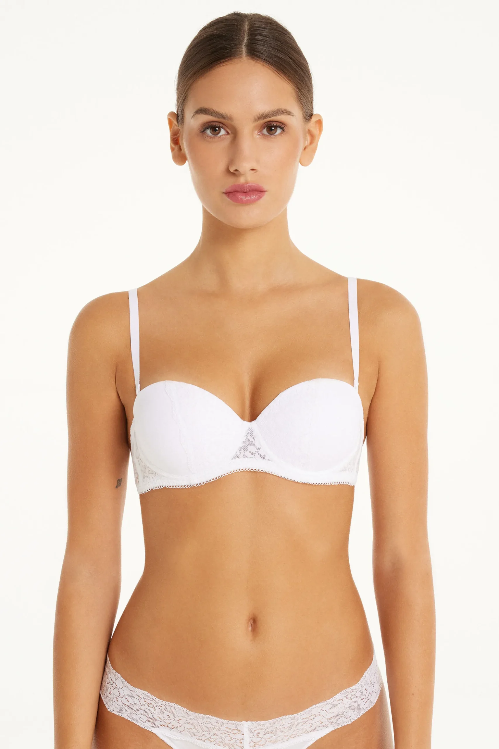 Madrid Ultra Padded Microfiber And Recycled Lace Bandeau Bra - Strapless And Bandeau - Women | Tezenis