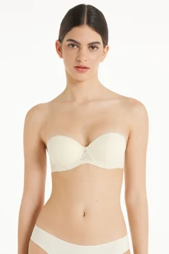 Madrid Ultra Padded Microfiber And Recycled Lace Bandeau Bra - Strapless And Bandeau - Women | Tezenis