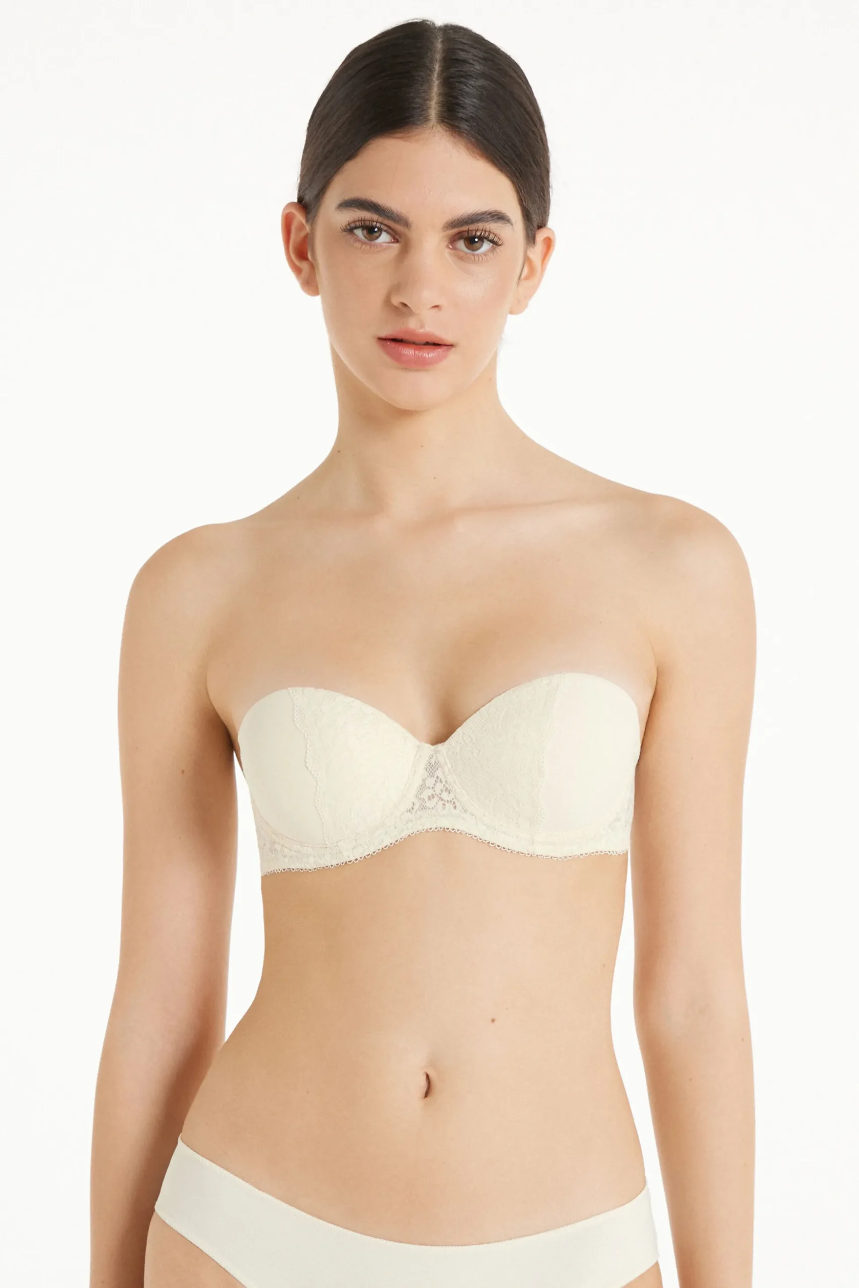 Madrid Ultra Padded Microfiber And Recycled Lace Bandeau Bra - Strapless And Bandeau - Women | Tezenis