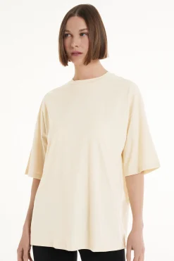 Oversized Crew-Neck Cotton T-Shirt - Short-Sleeved Tops - Women | Tezenis