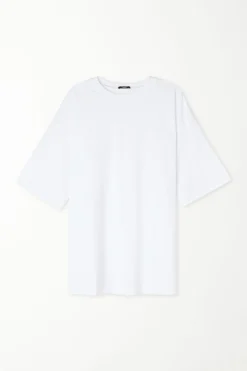 Oversized Crew-Neck Cotton T-Shirt - Short-Sleeved Tops - Women | Tezenis