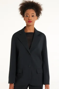 Oversized Long-Sleeved Canvas Blazer - Jackets And Blazers - Women | Tezenis