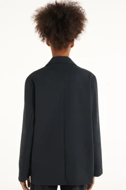 Oversized Long-Sleeved Canvas Blazer - Jackets And Blazers - Women | Tezenis