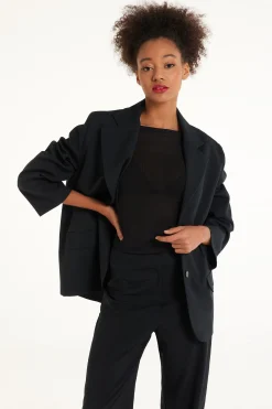 Oversized Long-Sleeved Canvas Blazer - Jackets And Blazers - Women | Tezenis
