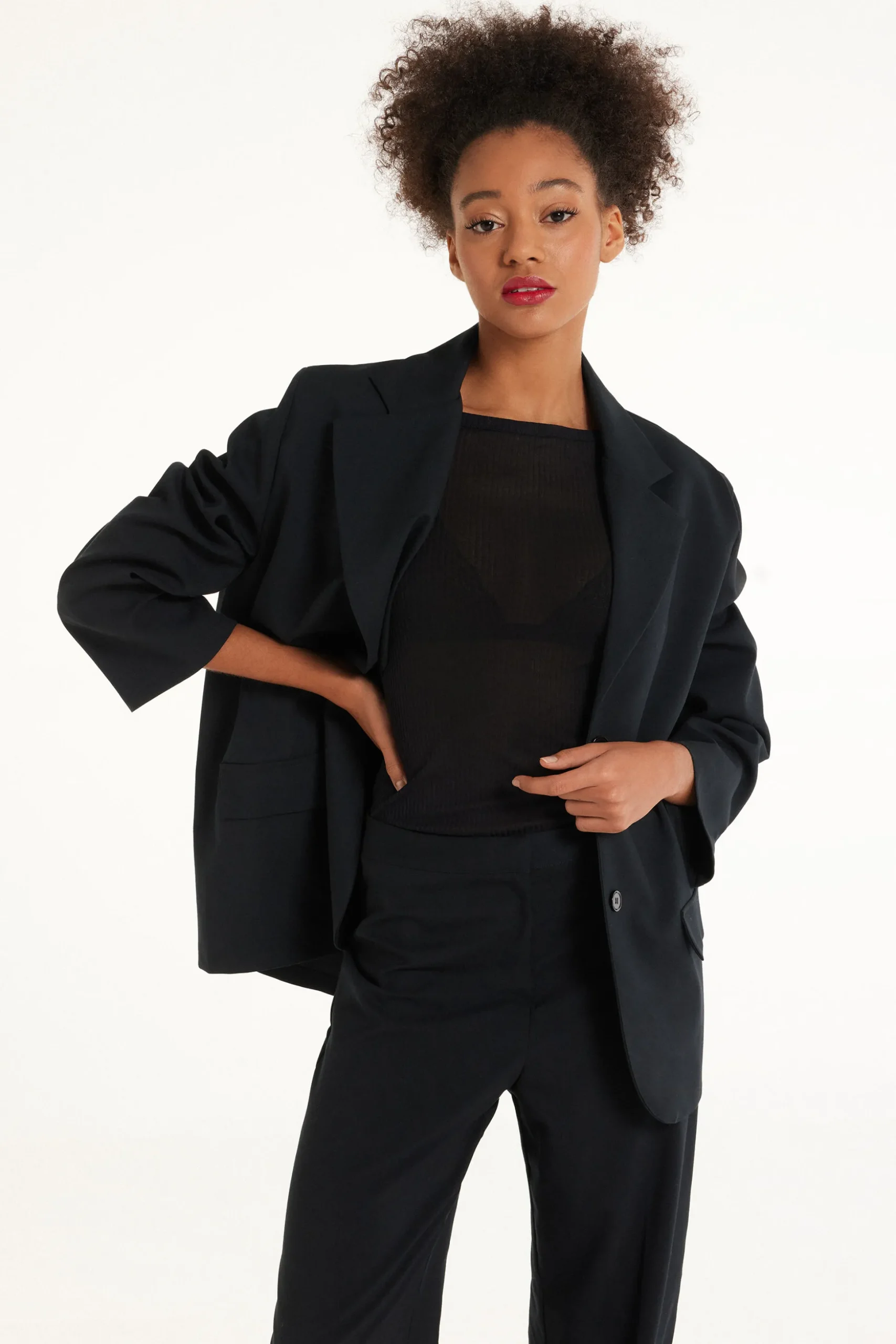 Oversized Long-Sleeved Canvas Blazer - Jackets And Blazers - Women | Tezenis