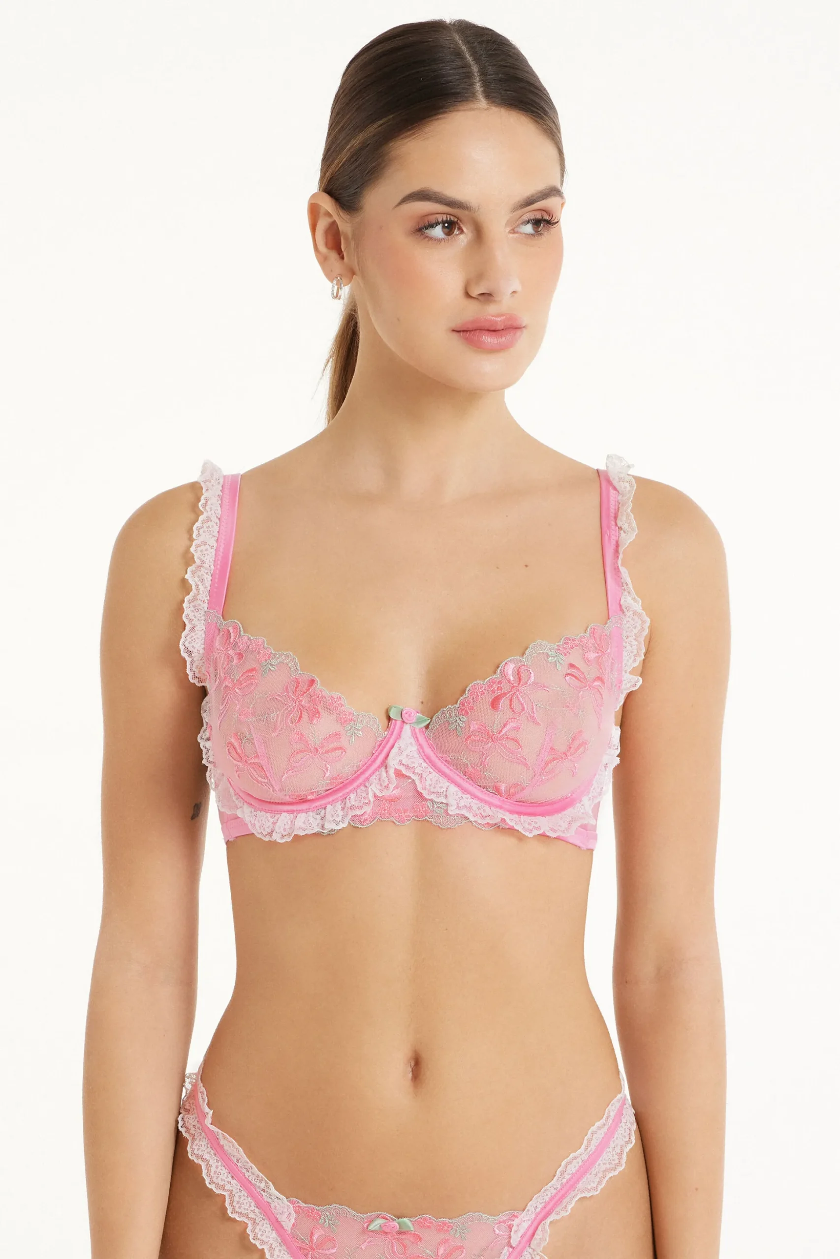 Paris Pink Candy Lace Balconette Bra - Balconette - Women | Tezenis