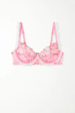 Paris Pink Candy Lace Balconette Bra - Balconette - Women | Tezenis