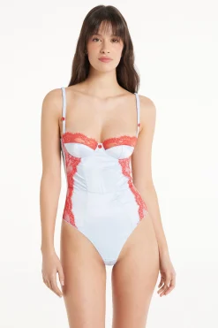 Pastel Baby Satin Thin Shoulder Strap Balconette Bodysuit - Underwear Bodysuits - Women | Tezenis