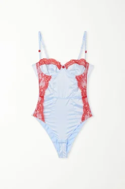 Pastel Baby Satin Thin Shoulder Strap Balconette Bodysuit - Underwear Bodysuits - Women | Tezenis