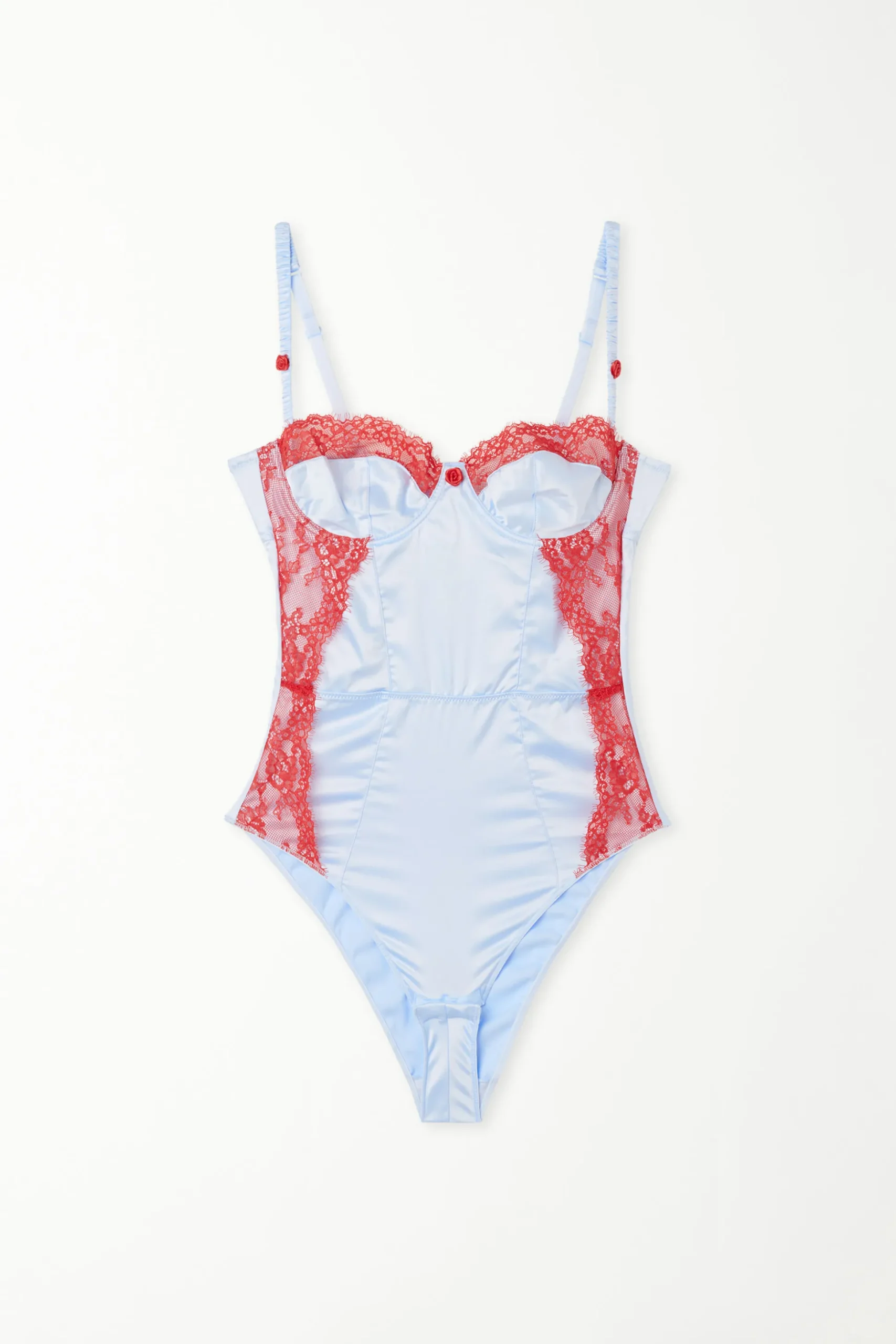 Pastel Baby Satin Thin Shoulder Strap Balconette Bodysuit - Underwear Bodysuits - Women | Tezenis