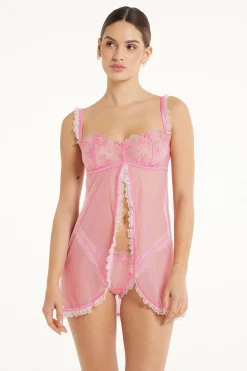 Pink Candy Lace Thin Shoulder Strap Babydoll - Slips - Women | Tezenis