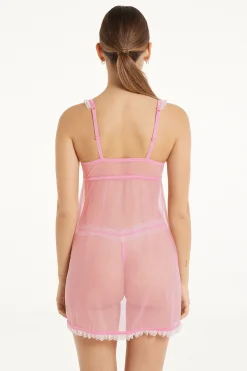Pink Candy Lace Thin Shoulder Strap Babydoll - Slips - Women | Tezenis