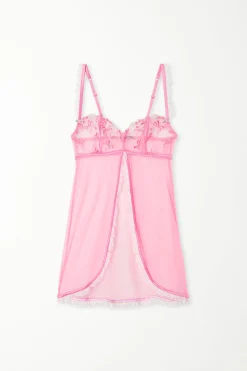 Pink Candy Lace Thin Shoulder Strap Babydoll - Slips - Women | Tezenis