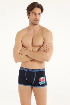 Printed Cotton Logo Boxers With Contrasting Trim - Boxers - Men | Tezenis