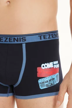 Printed Cotton Logo Boxers With Contrasting Trim - Boxers - Men | Tezenis
