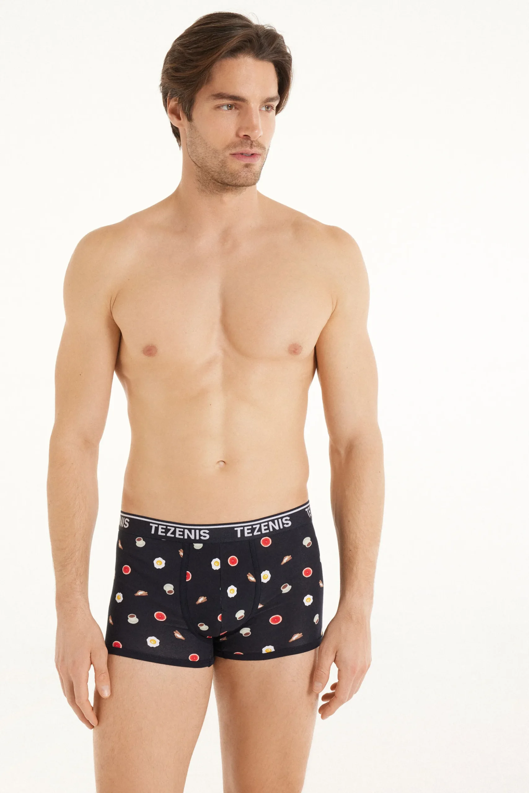 Printed Cotton Logo Boxers With Contrasting Trim - Boxers - Men | Tezenis