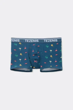 Printed Cotton Logo Boxers With Contrasting Trim - Boxers - Men | Tezenis