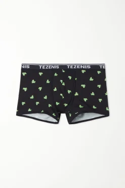 Printed Cotton Logo Boxers With Contrasting Trim - Boxers - Men | Tezenis