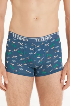 Printed Cotton Logo Boxers With Contrasting Trim - Boxers - Men | Tezenis