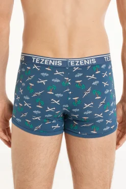 Printed Cotton Logo Boxers With Contrasting Trim - Boxers - Men | Tezenis