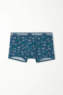 Printed Cotton Logo Boxers With Contrasting Trim - Boxers - Men | Tezenis