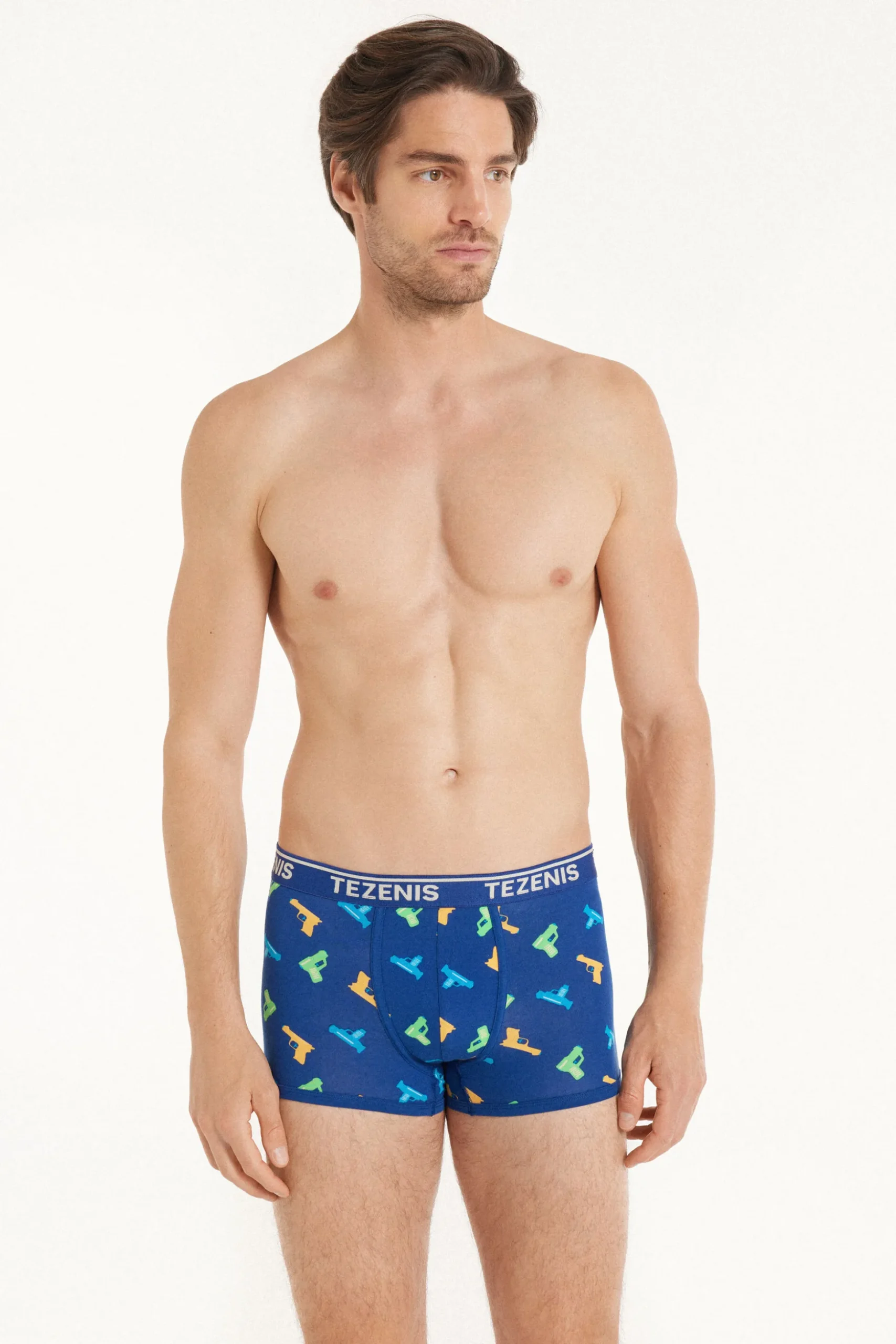 Printed Cotton Logo Boxers With Contrasting Trim - Boxers - Men | Tezenis