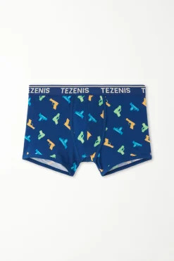 Printed Cotton Logo Boxers With Contrasting Trim - Boxers - Men | Tezenis