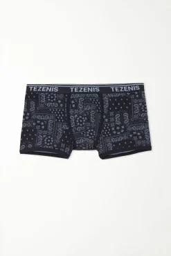 Printed Cotton Logo Boxers With Contrasting Trim - Boxers - Men | Tezenis