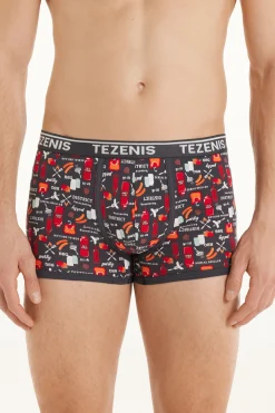 Printed Cotton Logo Boxers With Contrasting Trim - Boxers - Men | Tezenis