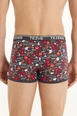 Printed Cotton Logo Boxers With Contrasting Trim - Boxers - Men | Tezenis