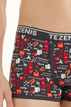 Printed Cotton Logo Boxers With Contrasting Trim - Boxers - Men | Tezenis