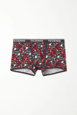 Printed Cotton Logo Boxers With Contrasting Trim - Boxers - Men | Tezenis
