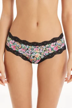 Printed Microfiber And Lace Hipster Brazilian - French Cut - Women | Tezenis