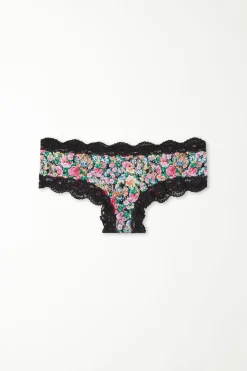 Printed Microfiber And Lace Hipster Brazilian - French Cut - Women | Tezenis