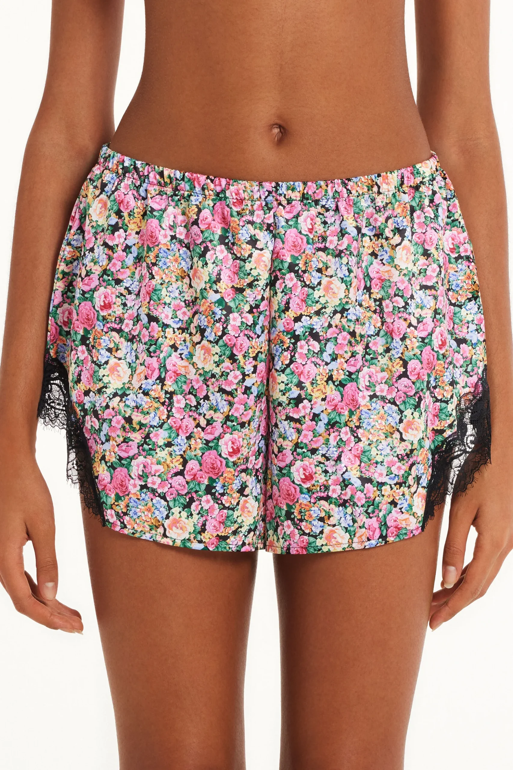 Printed Satin And Lace Shorts - Pajama Sets - Women | Tezenis