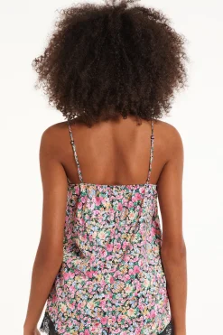 Printed Satin And Lace Spaghetti Strap Tank Top - Pajama Sets - Women | Tezenis