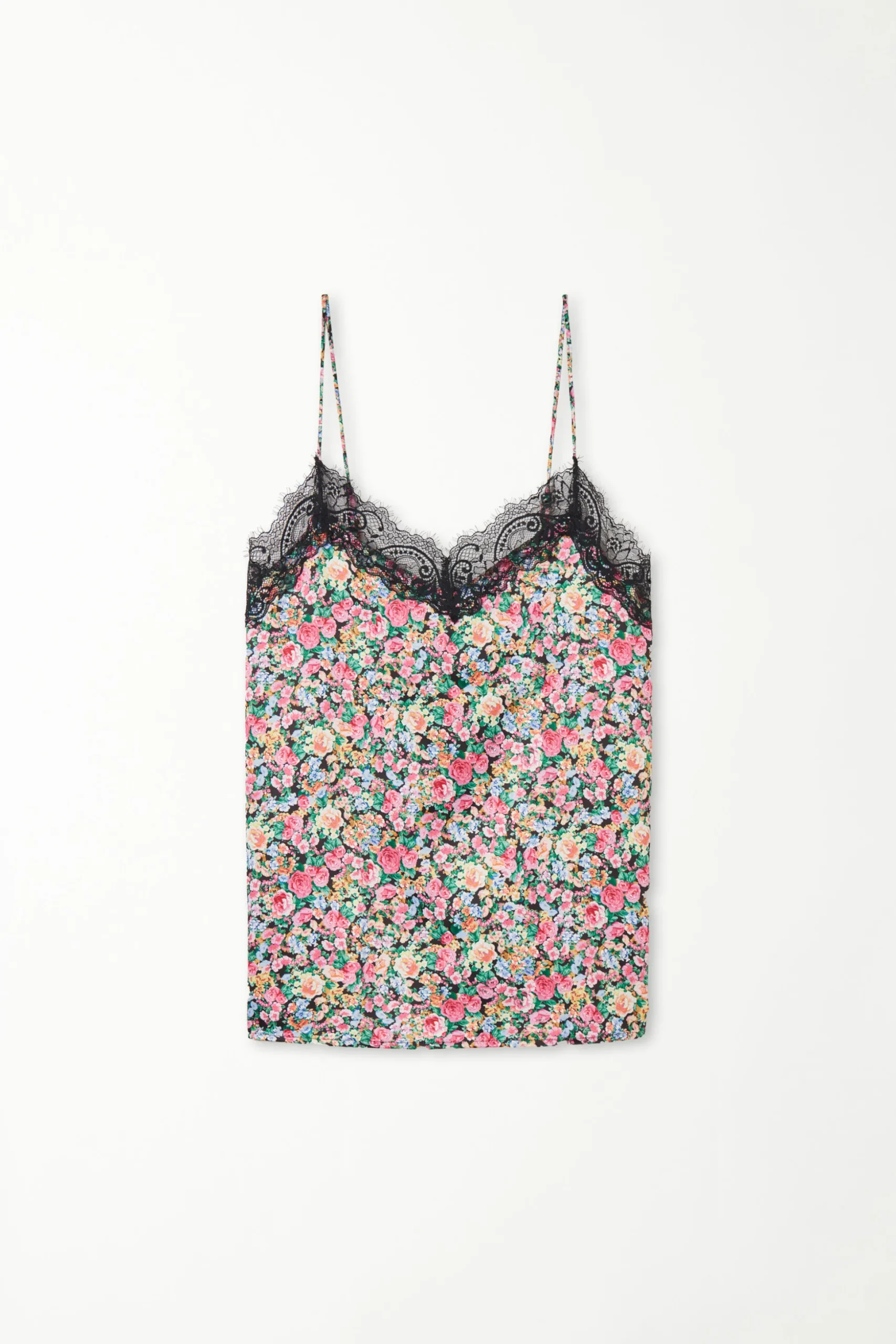 Printed Satin And Lace Spaghetti Strap Tank Top - Pajama Sets - Women | Tezenis