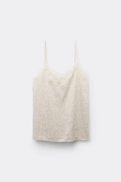 Printed Satin And Lace Spaghetti Strap Tank Top - Pajama Sets - Women | Tezenis