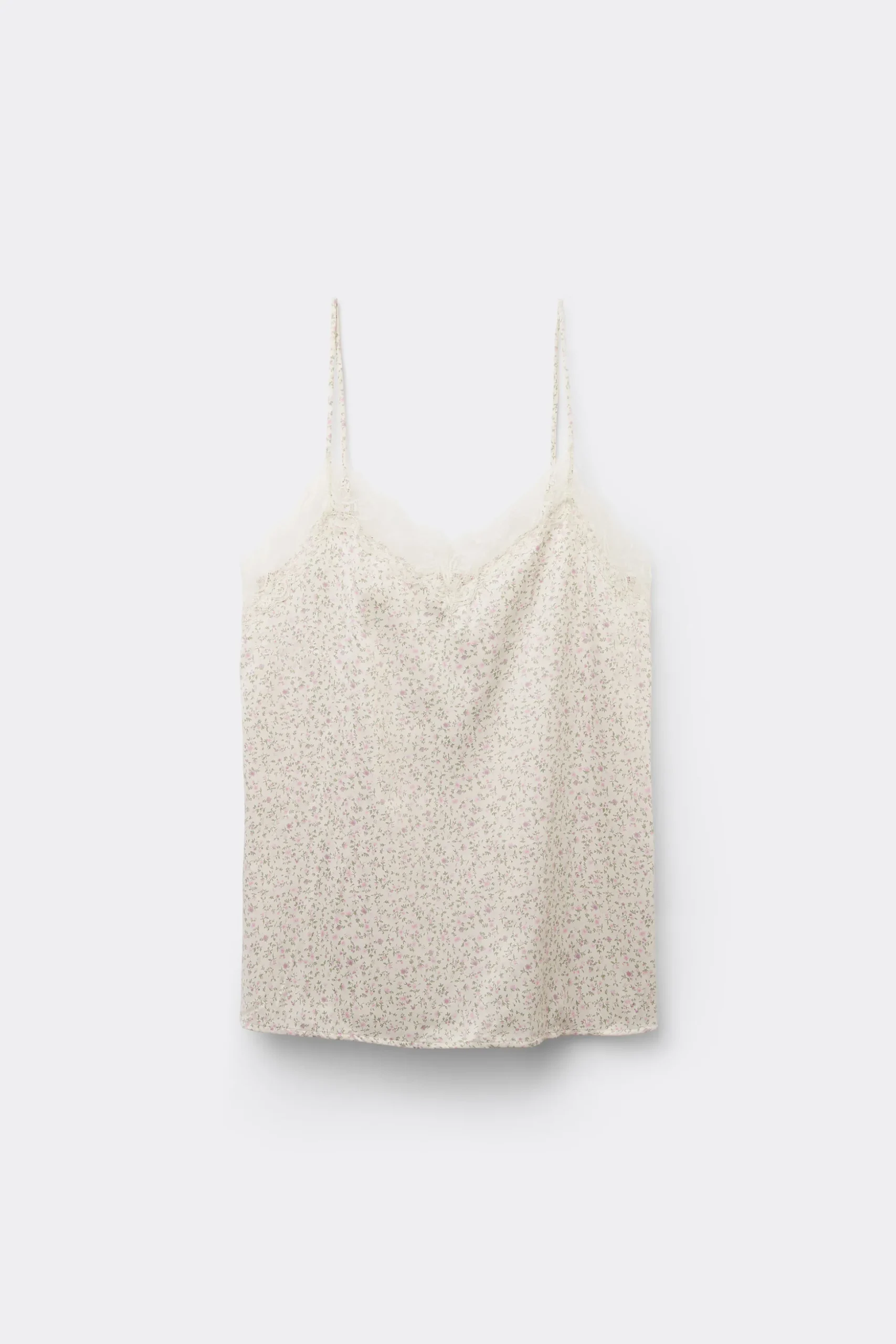 Printed Satin And Lace Spaghetti Strap Tank Top - Pajama Sets - Women | Tezenis