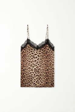 Printed Satin And Lace Spaghetti Strap Tank Top - Pajama Sets - Women | Tezenis