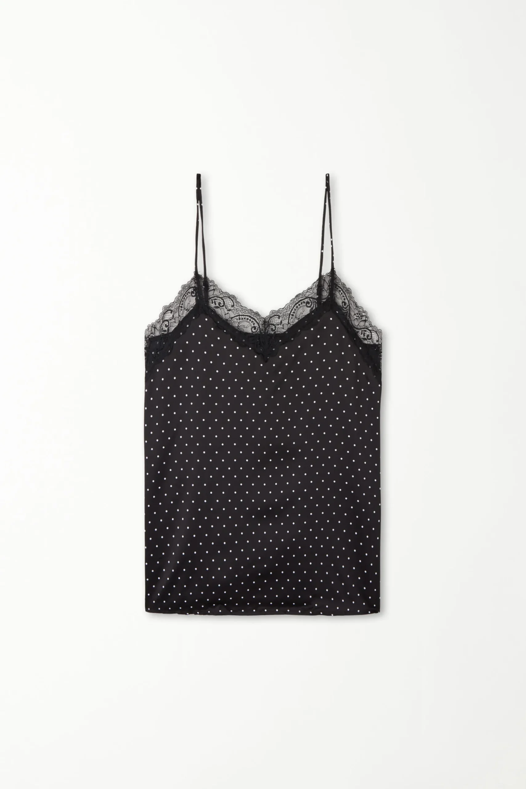 Printed Satin And Lace Spaghetti Strap Tank Top - Pajama Sets - Women | Tezenis