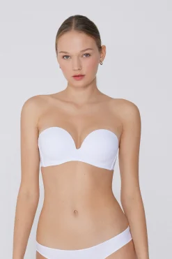 Recycled Microfiber Low-Neck Padded Bandeau Bra - Strapless And Bandeau - Women | Tezenis
