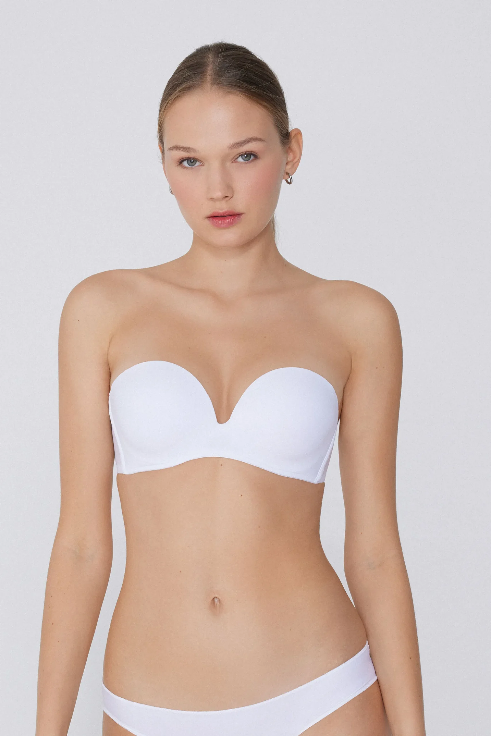 Recycled Microfiber Low-Neck Padded Bandeau Bra - Strapless And Bandeau - Women | Tezenis